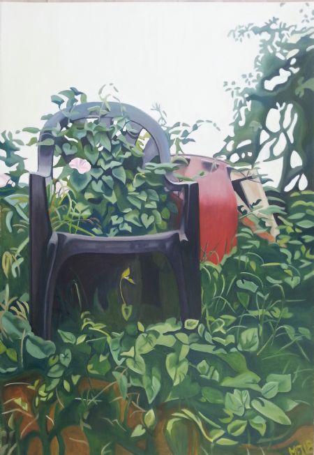 Olie maleri Snerle med stol af Marie Fredborg Jungersen malet i 2018