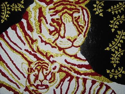 Akryl maleri Tiger med unge af Mischelle Mortensen malet i 