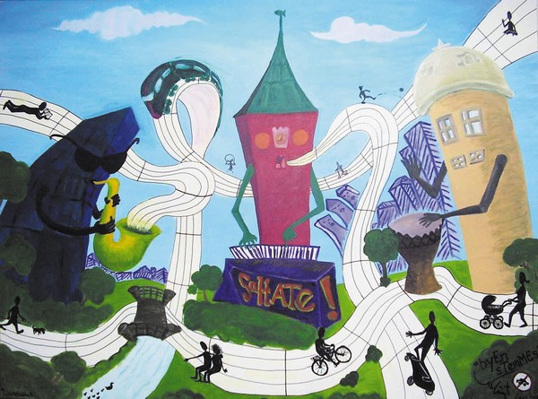 Akryl maleri byen stemmes af June8 malet i 2007