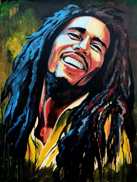 Akryl maleri Bob Marley af Henning Dalhoff malet i 2018