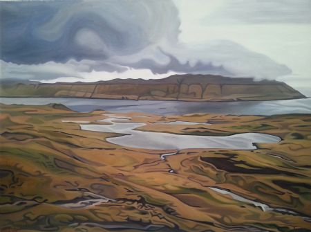 Olie maleri Færøske skyer og vand af Marie Fredborg Jungersen malet i 2018