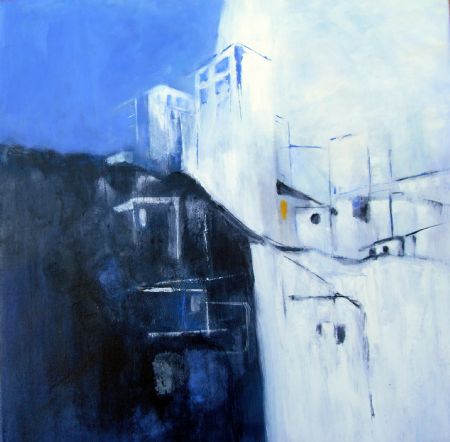 Akryl maleri Blue/White/Black af Aase Lind malet i 