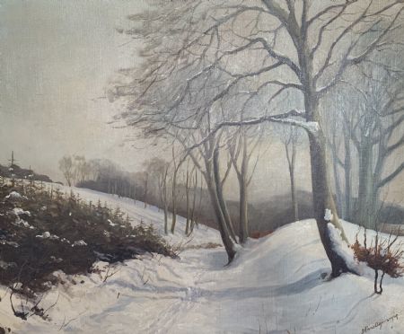 Olie maleri Vintermotiv fra Vejle af Gallerinavn ikke oplyst malet i 1910