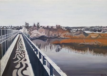 Olie maleri På togbroen af Marie Fredborg Jungersen malet i 2019