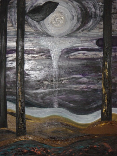 Blandede medier maleri måneskin af L.Ege malet i 2007