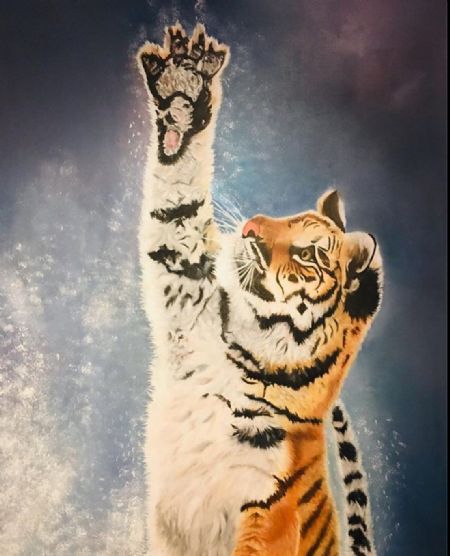 Olie maleri Tigeren af Dorte Juul malet i 19