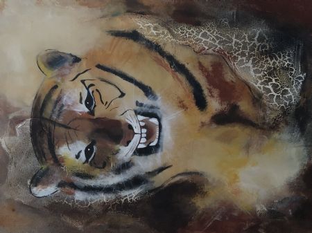 Akryl maleri Tiger af Susan Nørgaard Andersen malet i 2019