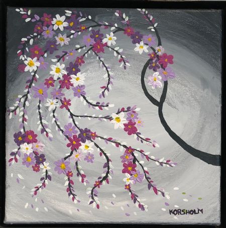 Akryl maleri Blomstergren af Art Korsholm Le malet i 