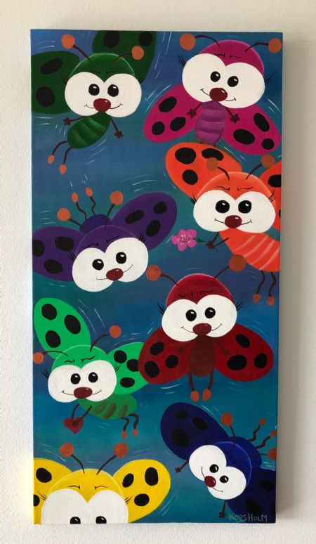 Akryl maleri Ladybirds af Art Korsholm Lene Korsholm malet i 