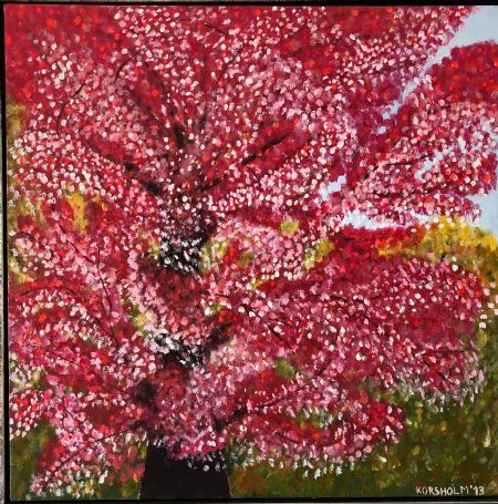 Akryl maleri Det røde træ af Art Korsholm Lene Korsholm malet i 