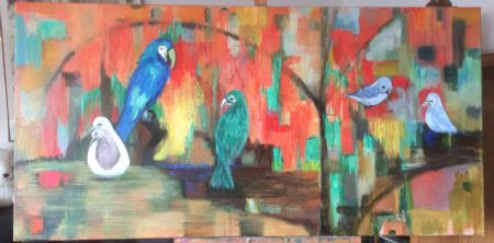 Akryl maleri Fugle af tinna winkel malet i 2017