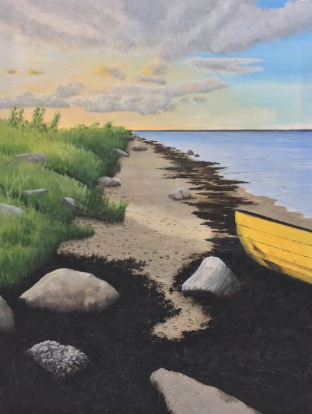 Akryl maleri Solnedgang ved strandkanten af Steen Hedegård malet i 2019