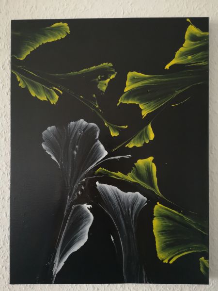 Akryl maleri Black water flowers af Liv Melgaard malet i 2019
