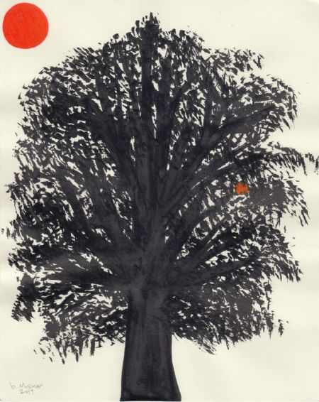 Blandede medier maleri Sun Tree 1 af Brad Mossman malet i 2019