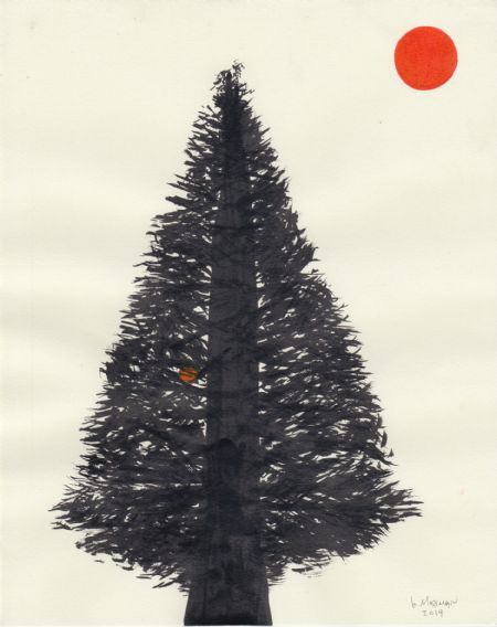 Blandede medier maleri Sun Tree 2 af Brad Mossman malet i 2019