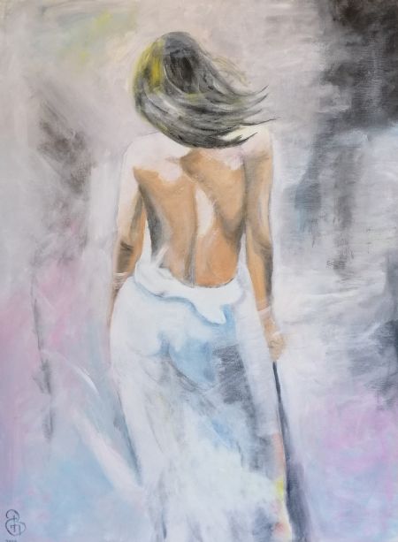 Akryl maleri Med vinden i håret af Bente Gregersen malet i 2019