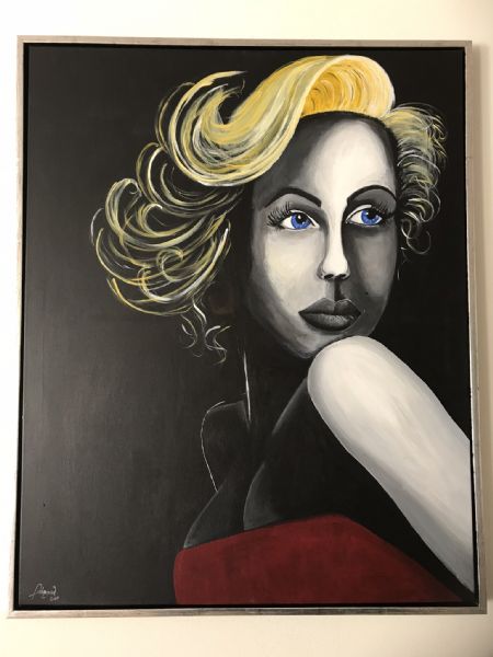 Akryl maleri Lady in red af Charlotte Bruus Dalsgaard malet i 2018