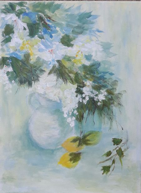 Akryl maleri Blomster i Vase af Aase Lind malet i 