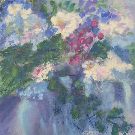 Akryl maleri Blomster og Bær af Aase Lind malet i 