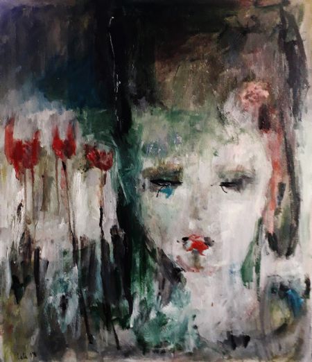 Akryl maleri She still loves tulipa af Lili Hollesen malet i 2018