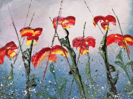 Akryl maleri Blomster af Britta Christensen malet i 2020