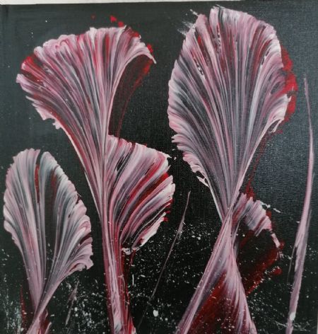 Akryl maleri rød abstrakt af Britta Christensen malet i 2020