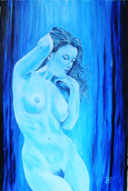 Akryl maleri Naked blue af John Bach malet i 2009