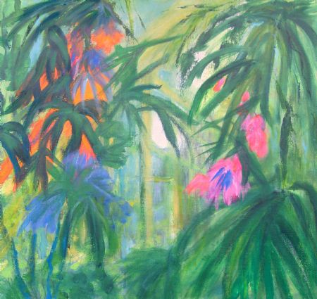 Akryl maleri Tropical Garden no 2 af Aase Lind malet i 