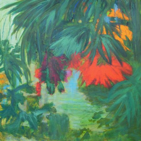 Akryl maleri Tropical Garden no 1 SOLGT af Aase Lind malet i 