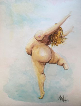Akvarel maleri Curves and dance af Nicole Forup malet i 2020