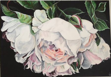 Akryl maleri Hvid rose af Vibeke Findshøj malet i 2019