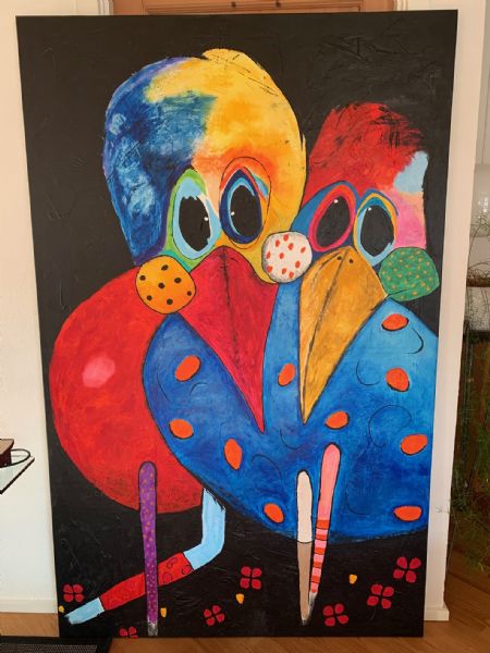 Akryl maleri Birds af Inger Hansen malet i 2018