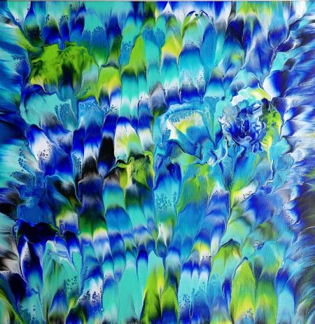 Akryl maleri Blå blomst af Monika Suhr malet i 2020