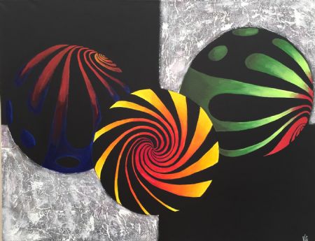 Akryl maleri Cirkler i luften af Vibeke Findshøj malet i 2020