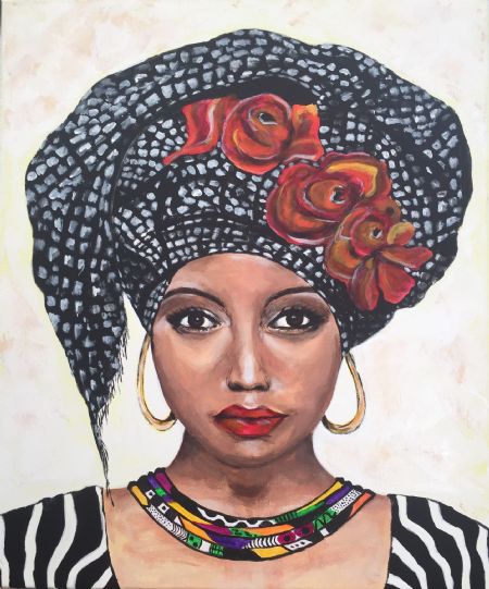 Akryl maleri African Lady af Vibeke Findshøj malet i 2020