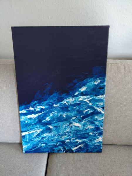 Akryl maleri Midnight ocean af Melanie Nielsen malet i 2020
