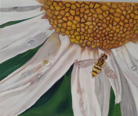 Olie maleri Blomsterflue af Marianne Laursen malet i 2016
