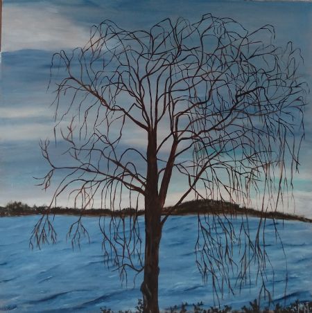 Olie maleri Vintertræ ved mosen af Marianne Laursen malet i 2017