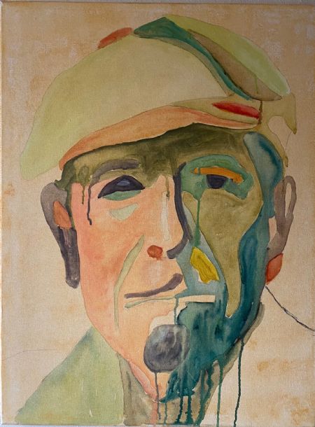 Akryl maleri Leonard Cohen af Mette Gade malet i 2019