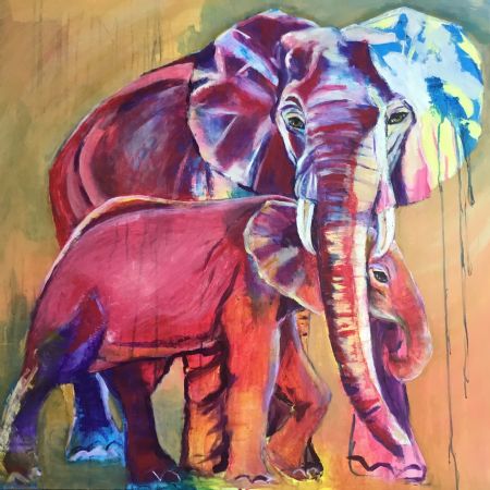 Akryl maleri Elefanter (2020) af Anna Grethe Bak malet i 2020