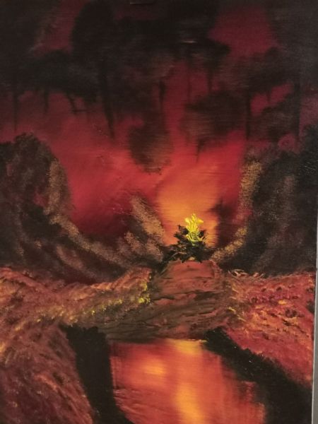 Olie maleri En mørk nat i skoven af Ronni Hansen malet i 2020