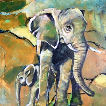 Akryl maleri Elefanter 2 af Anna Grethe Bak malet i 2019