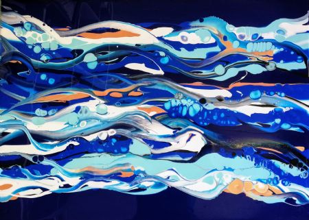 Akryl maleri Blue Ocean af Monika Suhr malet i 2020