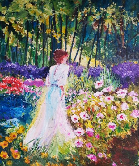 Akryl maleri I blomst af Ruth Christiansen malet i 2020