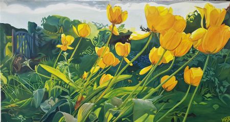 Olie maleri Gule tulipaner af Marie Fredborg Jungersen malet i 2020
