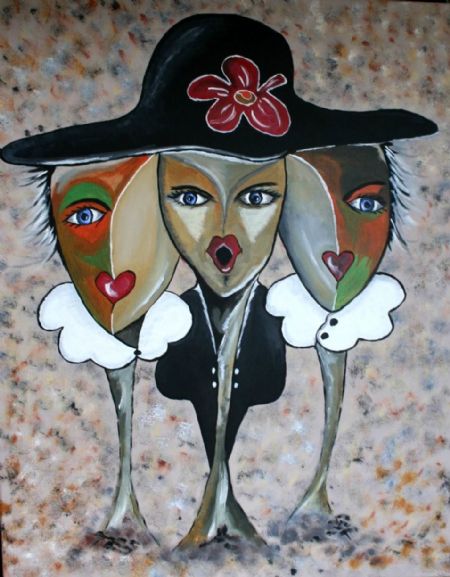 Akryl maleri 3 søstre af Vibeke Findshøj malet i 2017