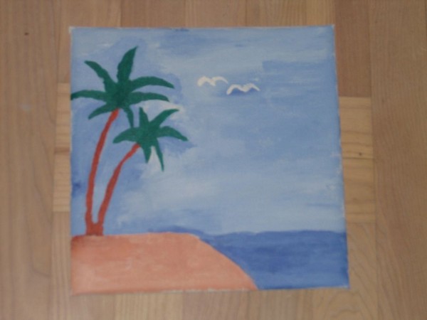 Akryl maleri Palmeøen af FP malet i 2007