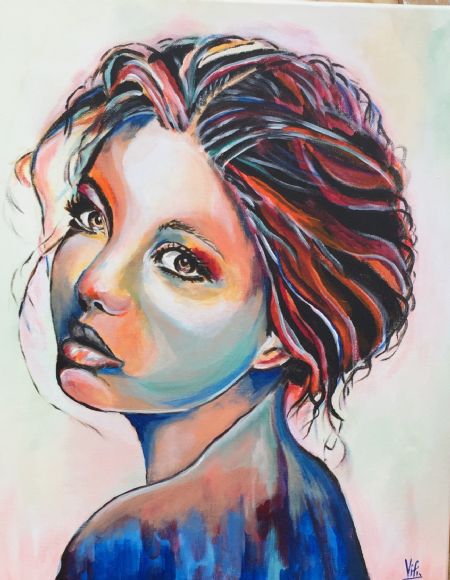 Akryl maleri Kvinde min af Vibeke Findshøj malet i 2020
