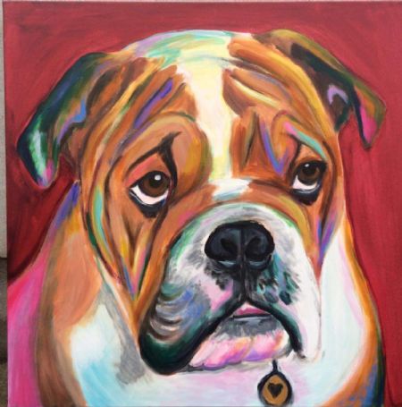 Akryl maleri Bulldog af marie Bendix malet i 2017