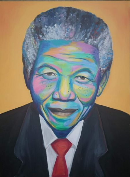 Akryl maleri Mandela af Marie Louise Bendix malet i 2018
